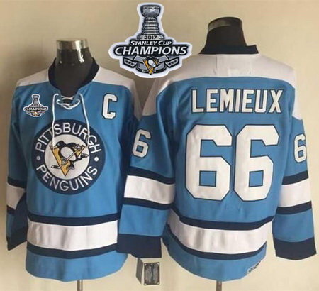 Penguins #66 Mario Lemieux Blue Alternate CCM Throwback 2017 Stanley Cup Finals Champions Stitched N