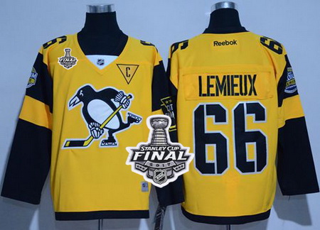 Penguins #66 Mario Lemieux Gold 2017 Stadium Series Stanley Cup Final Patch Stitched NHL Jersey