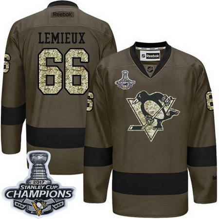 Penguins #66 Mario Lemieux Green Salute to Service 2017 Stanley Cup Finals Champions Stitched NHL Je