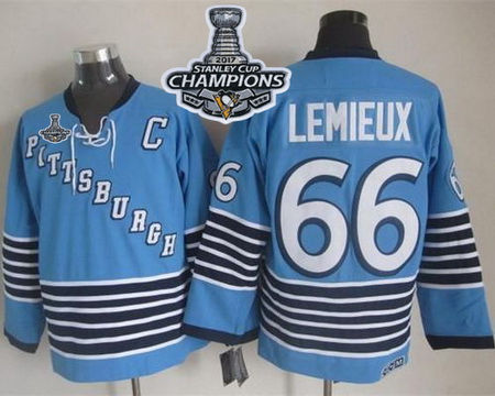 Penguins #66 Mario Lemieux Light Blue CCM Throwback 2017 Stanley Cup Finals Champions Stitched NHL J