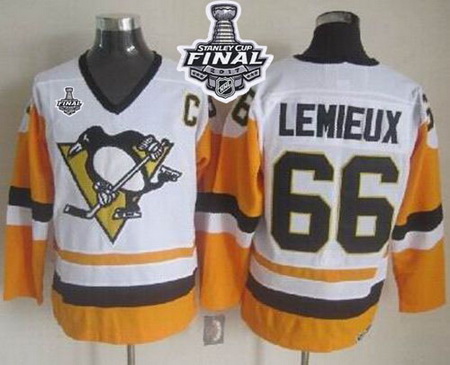 Penguins #66 Mario Lemieux White Black CCM Throwback 2017 Stanley Cup Final Patch Stitched NHL Jerse