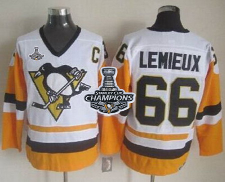 Penguins #66 Mario Lemieux White Black CCM Throwback 2017 Stanley Cup Finals Champions Stitched NHL 