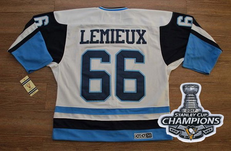 Penguins #66 Mario Lemieux White Blue CCM Throwback 2017 Stanley Cup Finals Champions Stitched NHL J