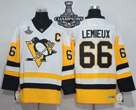 Penguins #66 Mario Lemieux White New Away 2017 Stanley Cup Finals Champions Stitched NHL Jersey