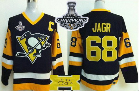 Penguins #68 Jaromir Jagr Black CCM Throwback Autographed 2017 Stanley Cup Finals Champions Stitched