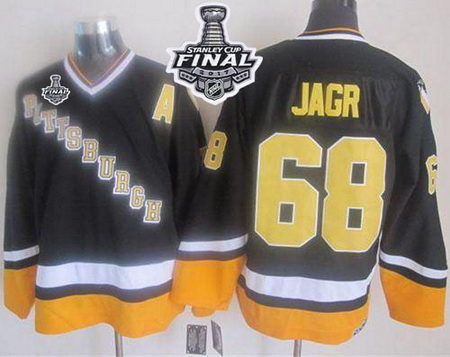 Penguins #68 Jaromir Jagr Black Yellow CCM Throwback 2017 Stanley Cup Final Patch Stitched NHL Jerse