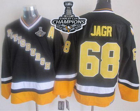 Penguins #68 Jaromir Jagr Black Yellow CCM Throwback 2017 Stanley Cup Finals Champions Stitched NHL 