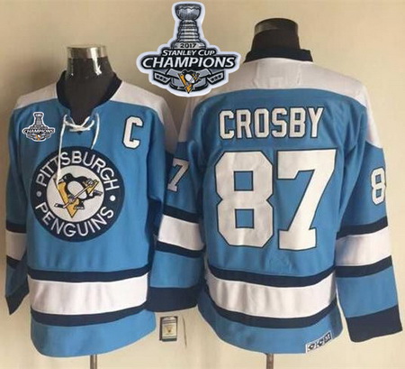 Penguins #87 Sidney Crosby Blue Alternate CCM Throwback 2017 Stanley Cup Finals Champions Stitched N