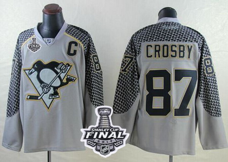 Penguins #87 Sidney Crosby Charcoal Cross Check Fashion 2017 Stanley Cup Final Patch Stitched NHL Je