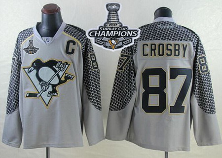 Penguins #87 Sidney Crosby Charcoal Cross Check Fashion 2017 Stanley Cup Finals Champions Stitched N