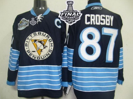 Penguins #87 Sidney Crosby Dark Blue 2011 Winter Classic Vintage 2017 Stanley Cup Final Patch Stitch