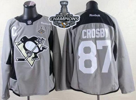 Penguins #87 Sidney Crosby Grey Practice 2017 Stanley Cup Finals Champions Stitched NHL Jersey