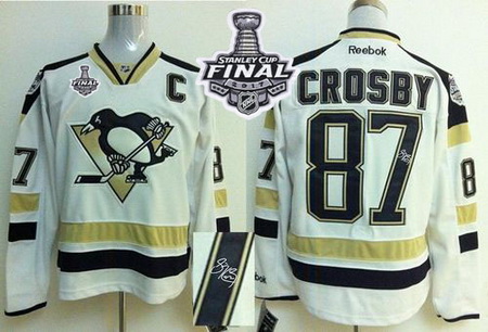 Penguins #87 Sidney Crosby White 2014 Stadium Series Autographed 2017 Stanley Cup Final Patch Stitch