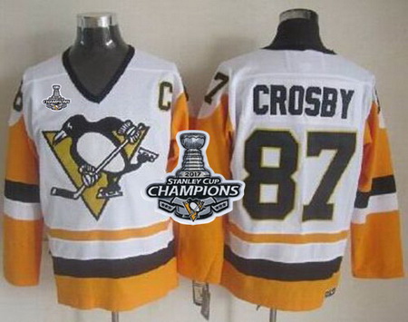 Penguins #87 Sidney Crosby White Black CCM Throwback 2017 Stanley Cup Finals Champions Stitched NHL 