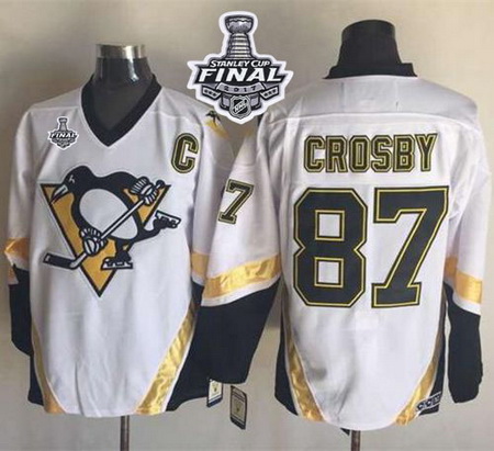 Penguins #87 Sidney Crosby White CCM Throwback 2017 Stanley Cup 