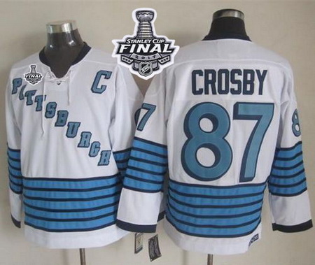 Penguins #87 Sidney Crosby White Light Blue CCM Throwback 2017 Stanley Cup Final Patch Stitched NHL 