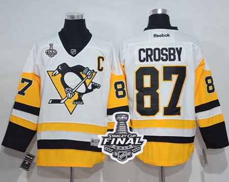 Penguins #87 Sidney Crosby White New Away 2017 Stanley Cup Final Patch Stitched NHL Jersey