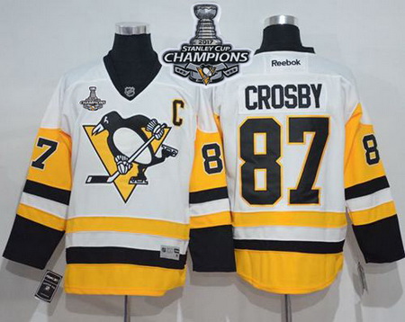 Penguins #87 Sidney Crosby White New Away 2017 Stanley Cup Finals Champions Stitched NHL Jersey