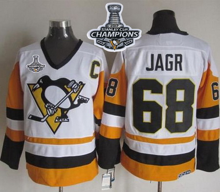 Penguins #68 Jaromir Jagr White Black CCM Throwback 2017 Stanley Cup Finals Champions Stitched NHL J