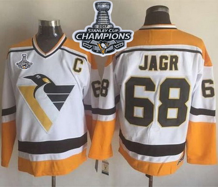 Penguins #68 Jaromir Jagr White Yellow CCM Throwback 2017 Stanley Cup Finals Champions Stitched NHL 