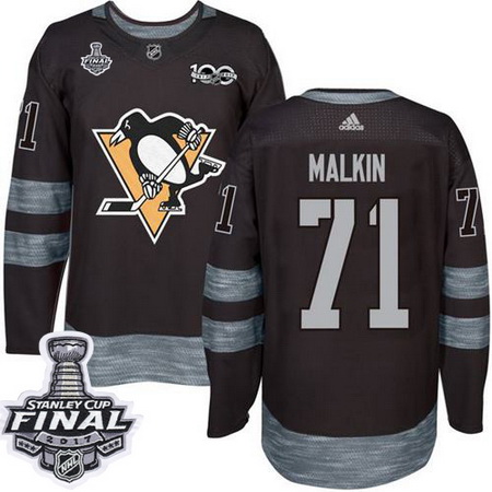 Penguins #71 Evgeni Malkin Black 1917 2017 100th Anniversary Stanley Cup Final Patch Stitched NHL Je