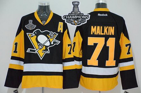 Penguins #71 Evgeni Malkin Black Alternate 2017 Stanley Cup Finals Champions Stitched NHL Jersey