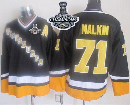 Penguins #71 Evgeni Malkin Black Yellow CCM Throwback 2017 Stanley Cup Finals Champions Stitched NHL