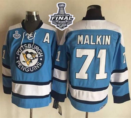 Penguins #71 Evgeni Malkin Blue Alternate CCM Throwback 2017 Stanley Cup Final Patch Stitched NHL Je