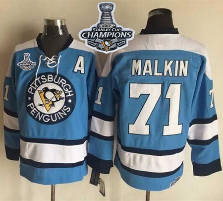 Penguins #71 Evgeni Malkin Blue Alternate CCM Throwback 2017 Stanley Cup Finals Champions Stitched N