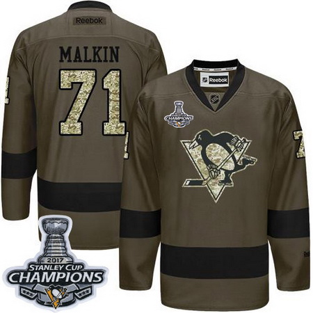 Penguins #71 Evgeni Malkin Green Salute to Service 2017 Stanley Cup Finals Champions Stitched NHL Je