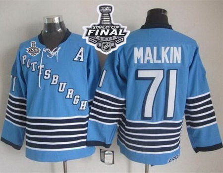 Penguins #71 Evgeni Malkin Light Blue CCM Throwback 2017 Stanley Cup Final Patch Stitched NHL Jersey