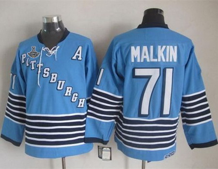 Penguins #71 Evgeni Malkin Light Blue CCM Throwback 2017 Stanley Cup Finals Champions Stitched NHL J