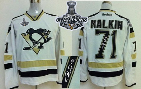 Penguins #71 Evgeni Malkin White 2014 Stadium Series Autographed 2017 Stanley Cup Finals Champions S