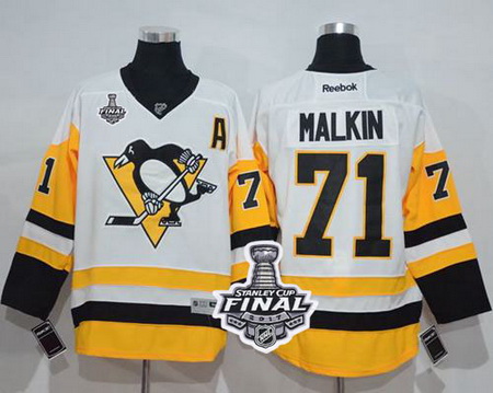 Penguins #71 Evgeni Malkin White New Away 2017 Stanley Cup Final Patch Stitched NHL Jersey