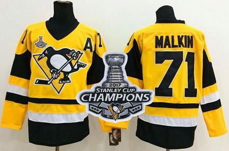 Penguins #71 Evgeni Malkin Yellow Throwback 2017 Stanley Cup Fin