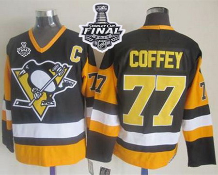 Penguins #77 Paul Coffey Black CCM Throwback 2017 Stanley Cup Fi