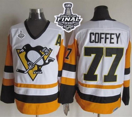 Penguins #77 Paul Coffey White Black CCM Throwback 2017 Stanley Cup Final Patch Stitched NHL Jersey