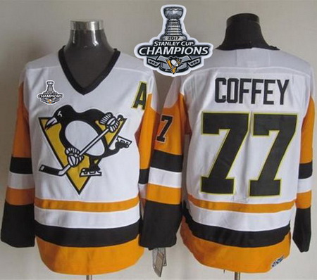 Penguins #77 Paul Coffey White Black CCM Throwback 2017 Stanley Cup Finals Champions Stitched NHL Je