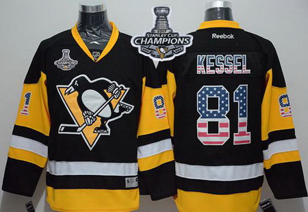 Penguins #81 Phil Kessel Black Alternate USA Flag Fashion 2017 Stanley Cup Finals Champions Stitched