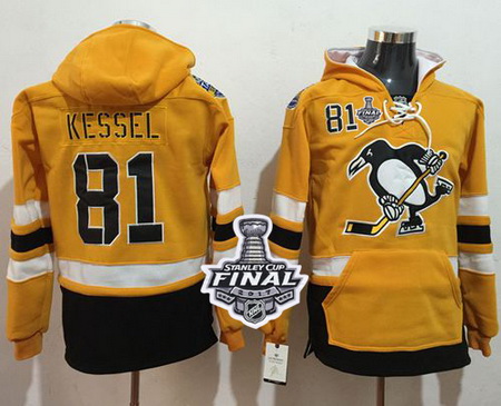 Penguins #81 Phil Kessel Gold Sawyer Hooded Sweatshirt 2017 Stadium Series Stanley Cup Final Patch S