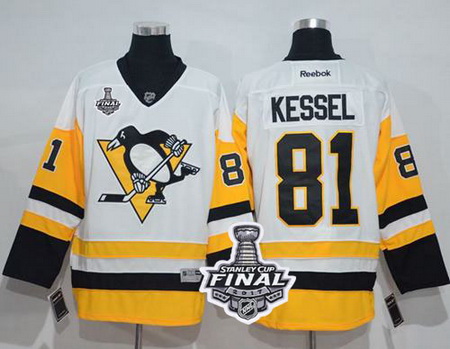 Penguins #81 Phil Kessel White New Away 2017 Stanley Cup Final Patch Stitched NHL Jersey