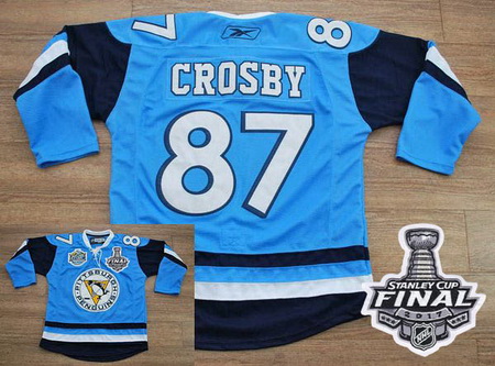 Penguins #87 Sidney Crosby Baby Blue 2011 Winter Classic Vintage 2017 Stanley Cup Final Patch Stitch