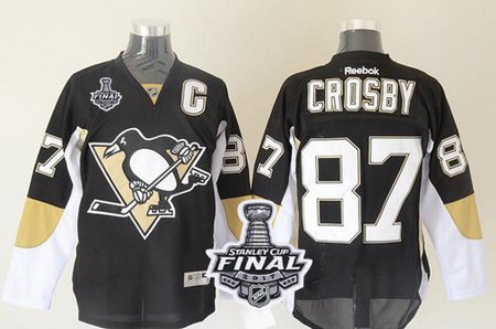 Penguins #87 Sidney Crosby Black 2017 Stanley Cup Final Patch Stitched NHL Jersey