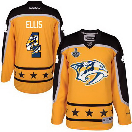 Predators #4 Ryan Ellis Yellow 2017 Stanley Cup Team Logo Fashion Stitched NHL Jersey