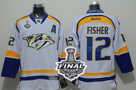 Predators #12 Mike Fisher White Road 2017 Stanley Cup Final Patch Stitched NHL Jersey