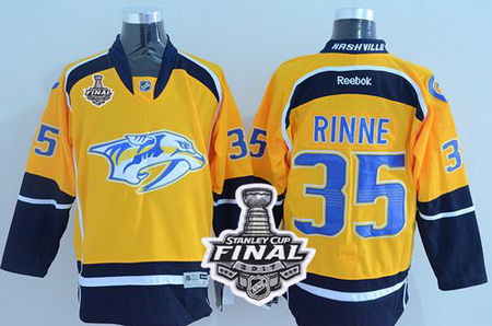 Predators #35 Pekka Rinne Yellow Home 2017 Stanley Cup Final Patch Stitched NHL Jersey