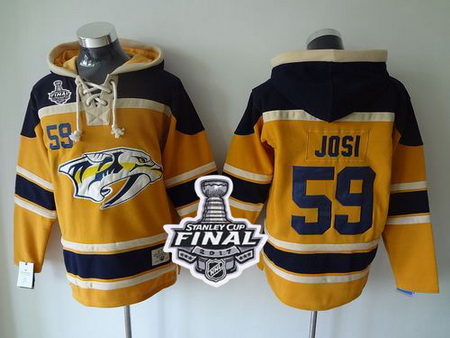 Predators #59 Roman Josi Yellow Sawyer Hooded Sweatshirt 2017 Stanley Cup Final Patch Stitched NHL J