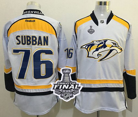 Predators #76 P K Subban White Road 2017 Stanley Cup Final Patch Stitched NHL Jersey