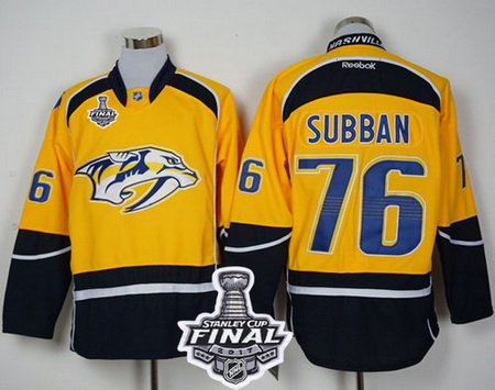 Predators #76 P K Subban Yellow Home 2017 Stanley Cup Final Patch Stitched NHL Jersey