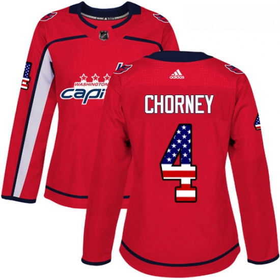 Womens Adidas Washington Capitals 4 Taylor Chorney Authentic Red USA Flag Fashion NHL Jersey